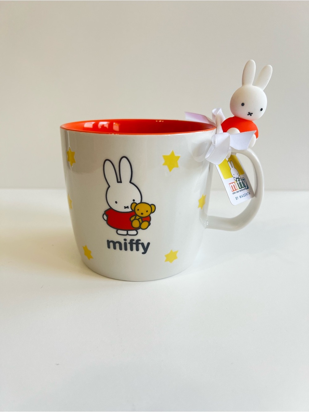 NWT MIFFY Bunny 20 Oz Ceramic Mug By Magenta Orange Dress With Stars Teddy Bear